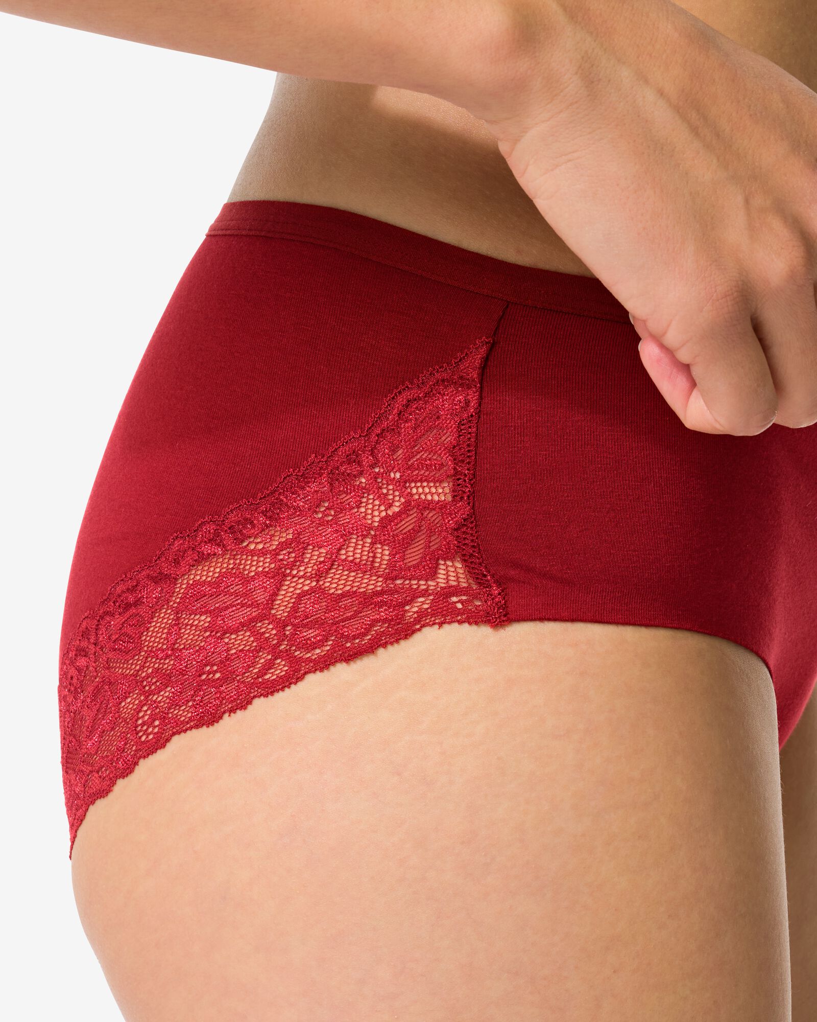 dameshipster katoen met kant donkerrood - 19630702DARKRED - HEMA