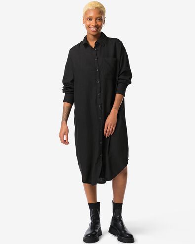 robe chemise femme Lizzy avec lin noir - 1000030572 - HEMA