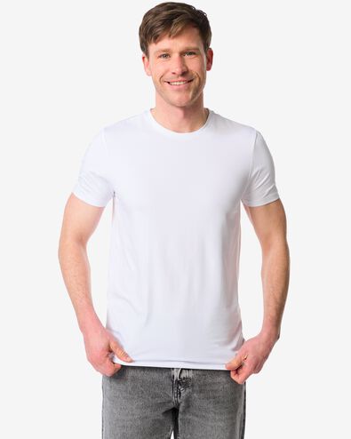 heren T-shirts slim fit o-hals - 2 stuks wit wit - 34290560WHITE - HEMA