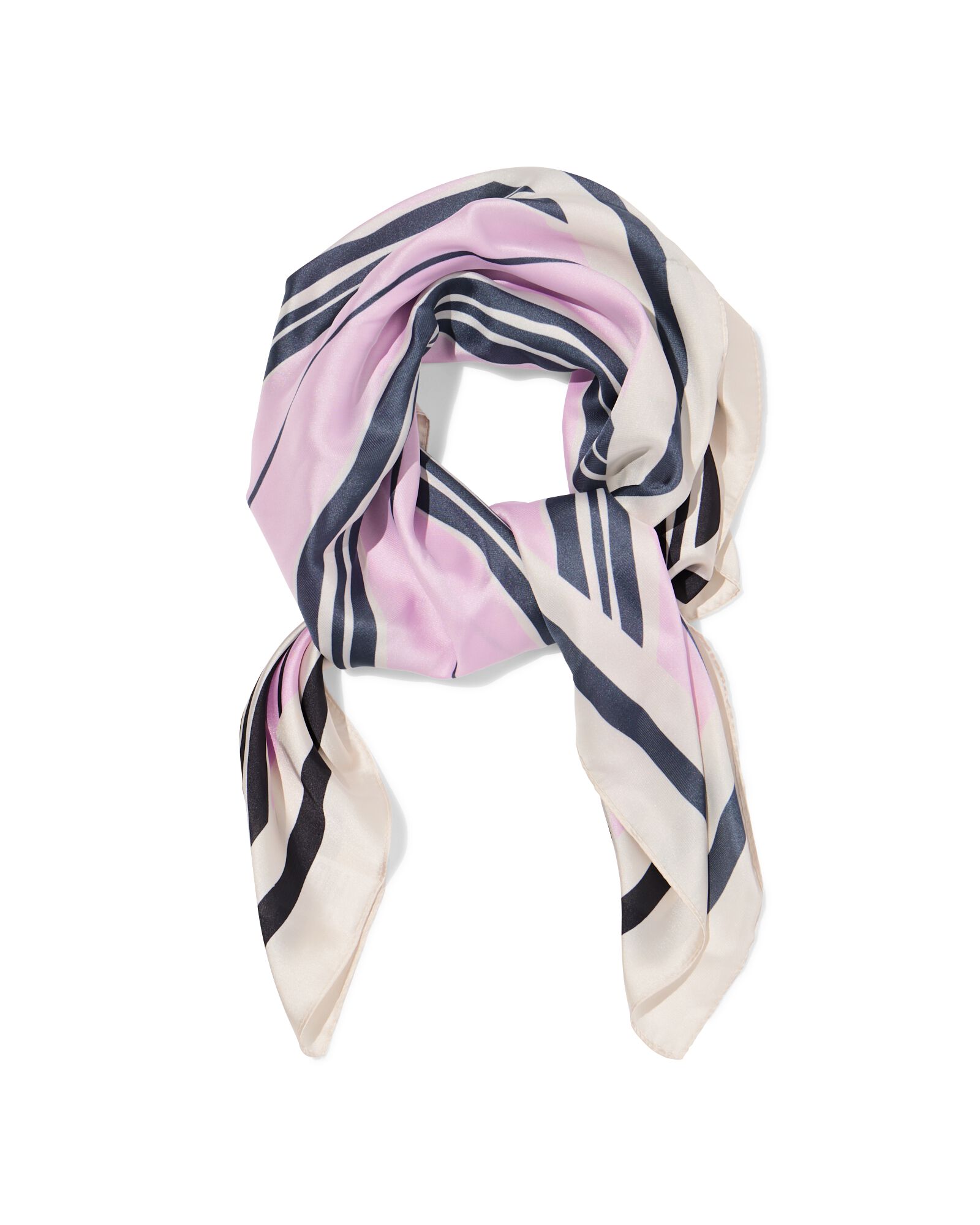 damesjaal 80x80cm satijn strepen zwart-roze - 1760183 - HEMA