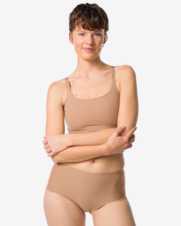 medium corrigerende slip hoge taille met kant lichtbruin lichtbruin - 21500355LIGHTBROWN - HEMA