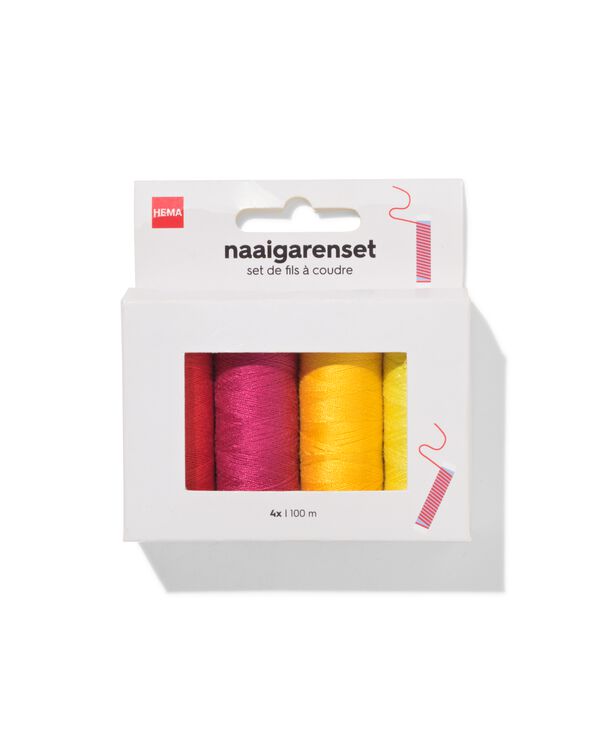 N&auml;hgarnset 100 m, rot, orange, rosa, gelb &ndash; 4 St&uuml;ck - 1400281 - HEMA