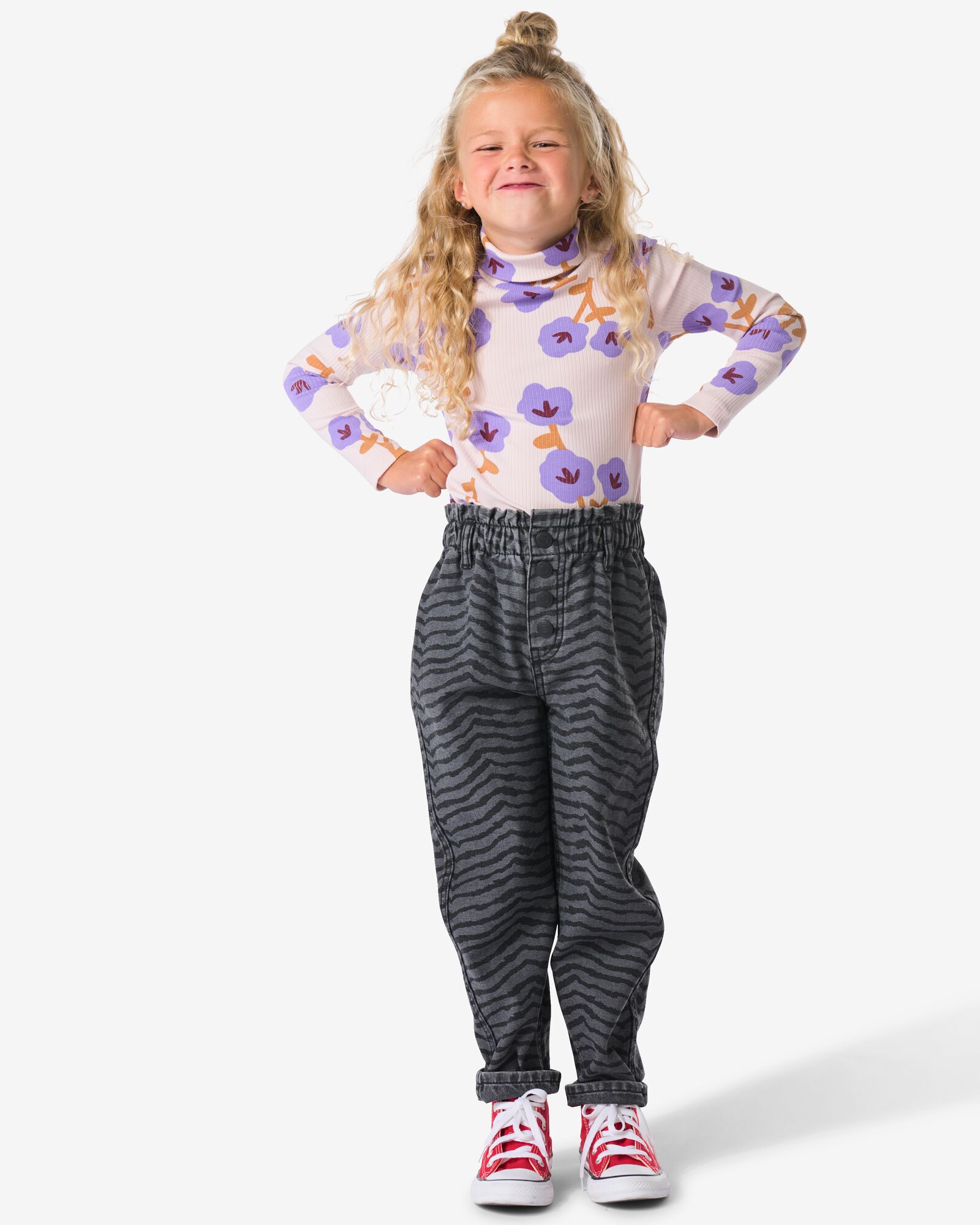 kinderjeans omkeerkeerbaar effen en print zwart - 30813806BLACK - HEMA