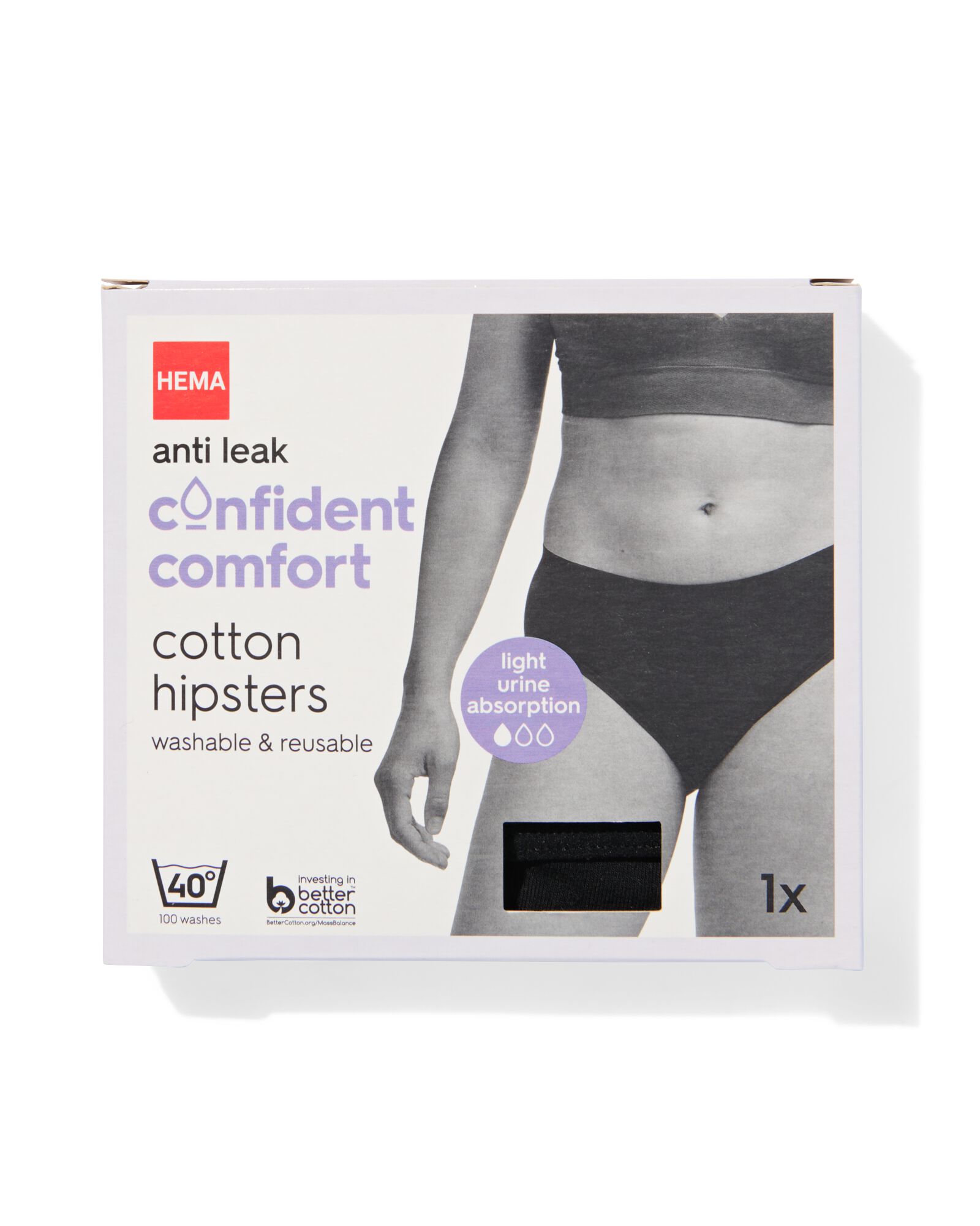 hipster &eacute;tanche coton pour fuites urinaires l&eacute;g&egrave;res noir noir - 19620704BLACK - HEMA
