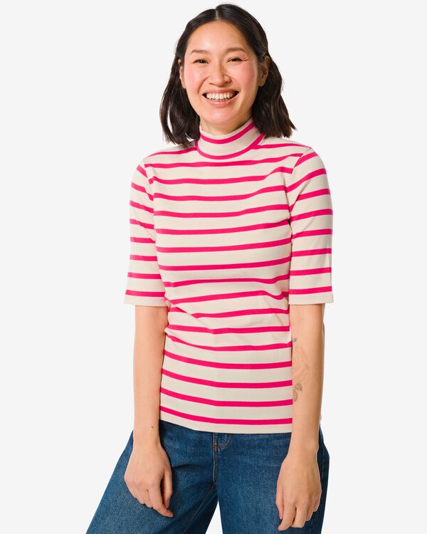 t-shirt femme Clara côtelé rose foncé rose foncé - 36255050DARKPINK - HEMA