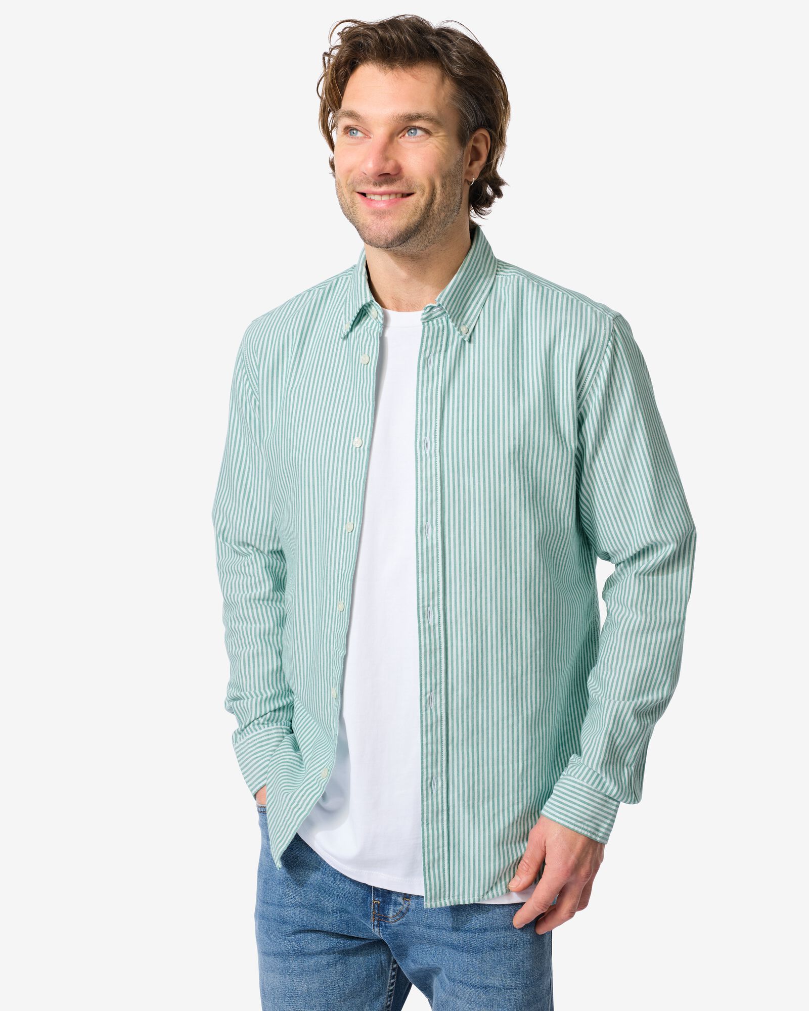 chemise homme rayures  vert vif - 2140140BRIGHTGREEN - HEMA