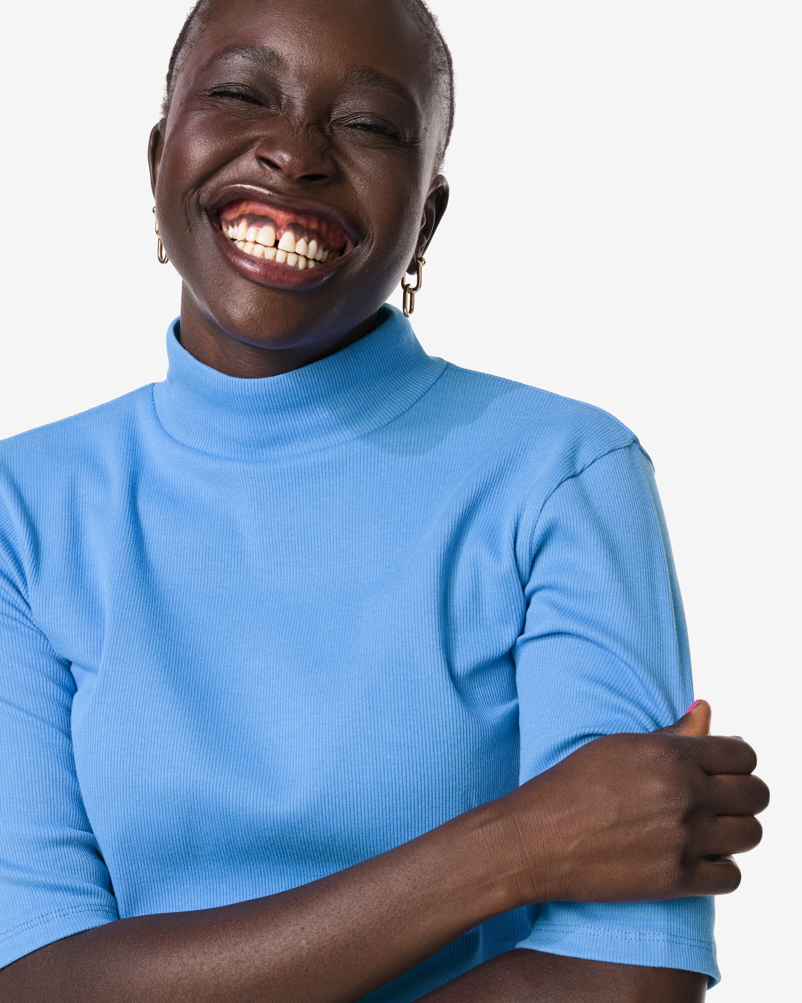 dames T-shirt Clara rib blauw blauw - 36207130BLUE - HEMA