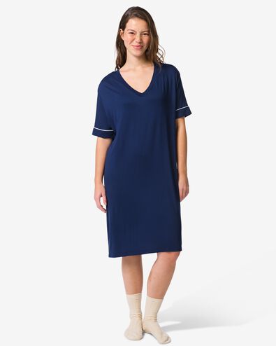 damesnachthemd viscose donkerblauw donkerblauw - 23410326DARKBLUE - HEMA