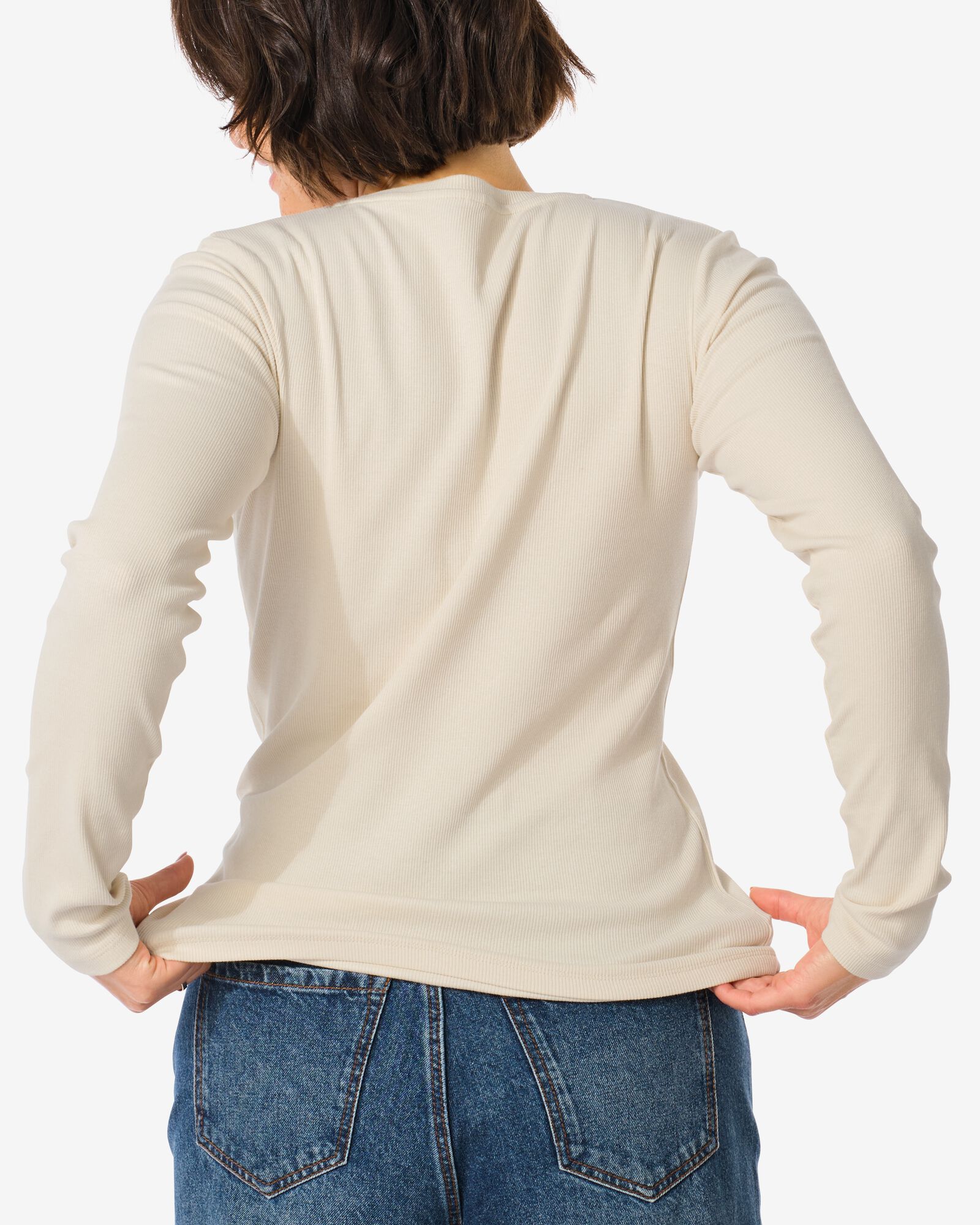 dames T-shirt Clara rib gebroken wit gebroken wit - 36364770OFFWHITE - HEMA