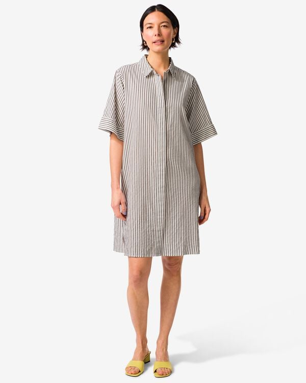 damesblousejurk Sally wijd seersucker strepen wit wit - 36208780WHITE - HEMA
