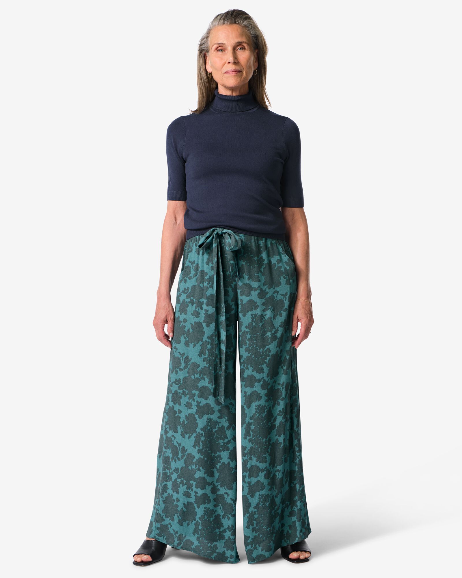 Damenhose Remmy mit weitem Bein, Blumen blau - 36203220BLUE - HEMA