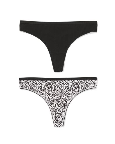damesstrings katoen dier - 2 stuks zwart zwart - 19602054BLACK - HEMA