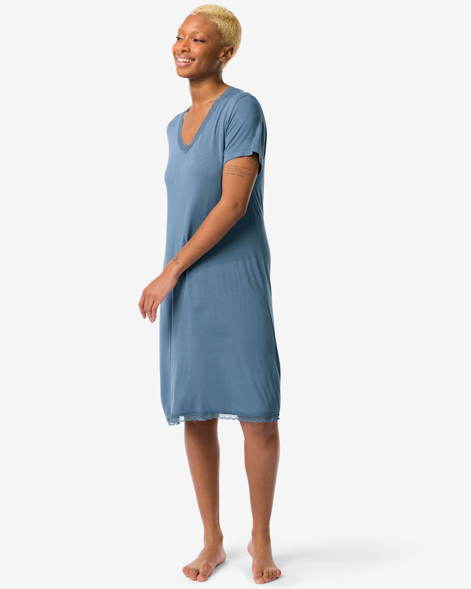 hema chemise de nuit femme viscose avec dentelle bleu moyen (bleu moyen)