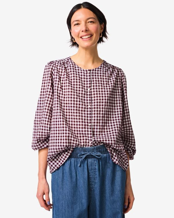Bluse Senta aus Baumwolle kariert bordeauxrot bordeauxrot - 36208570BURGUNDYRED - HEMA
