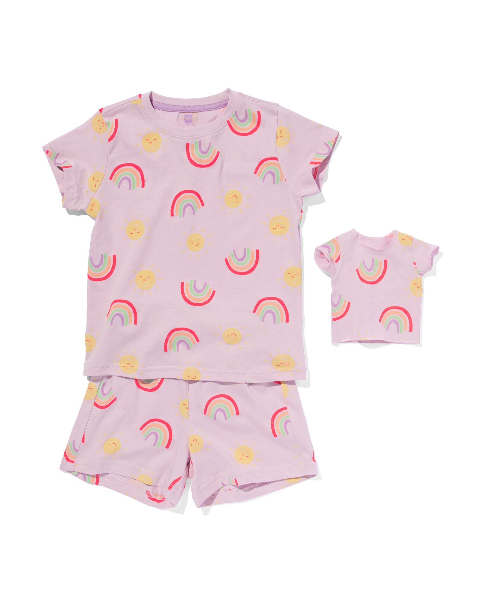 hema pyjacourt enfant coton arc-en-ciel avec t-shirt de nuit poupée lilas (lilas)