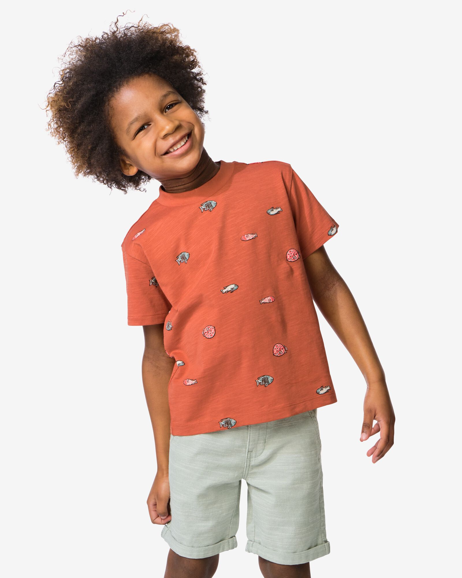 t-shirt enfant poissons marron clair marron clair - 30718101LIGHTBROWN - HEMA