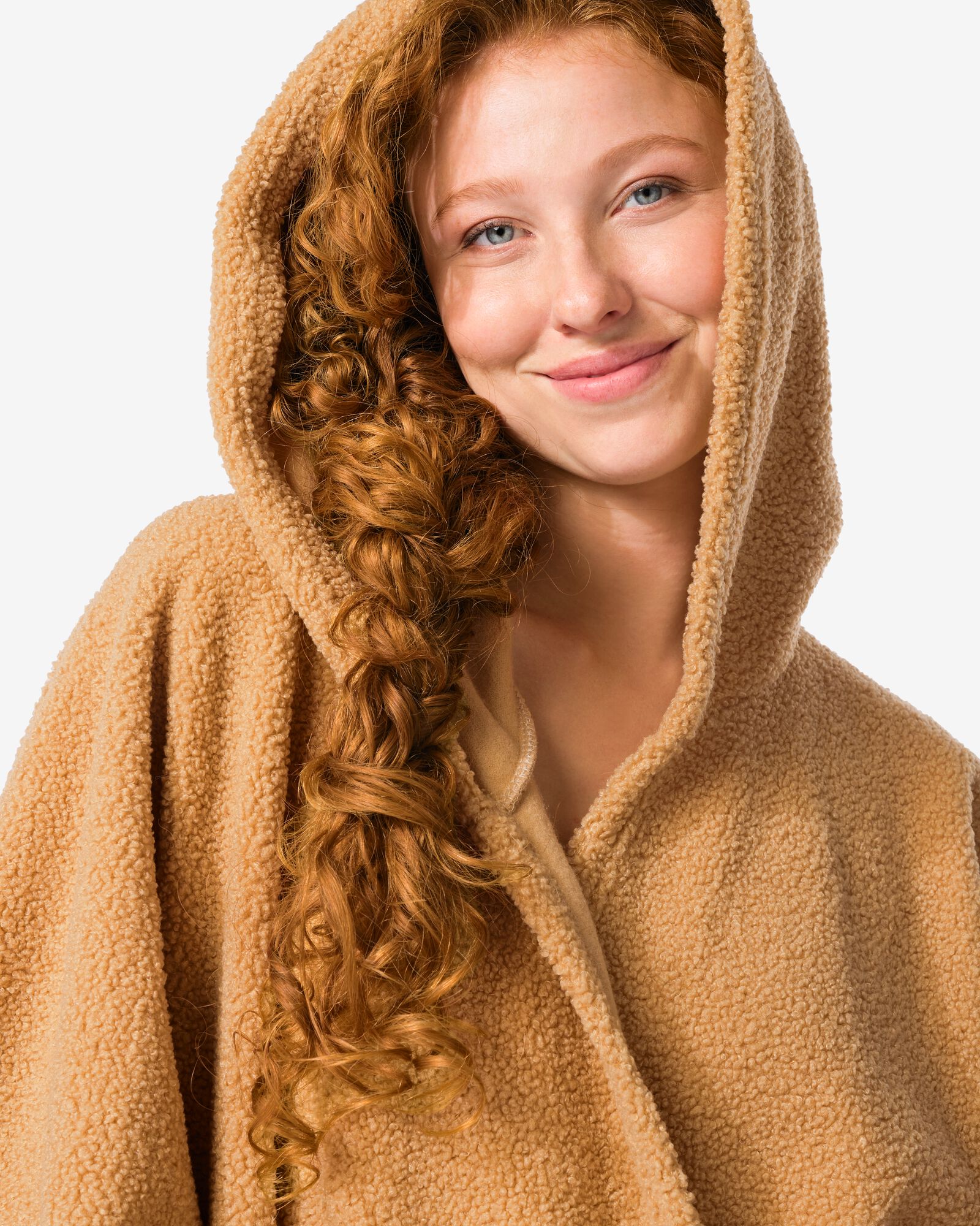 poncho de canap&eacute; femme taille unique capuche et poches marron clair - 61100240 - HEMA