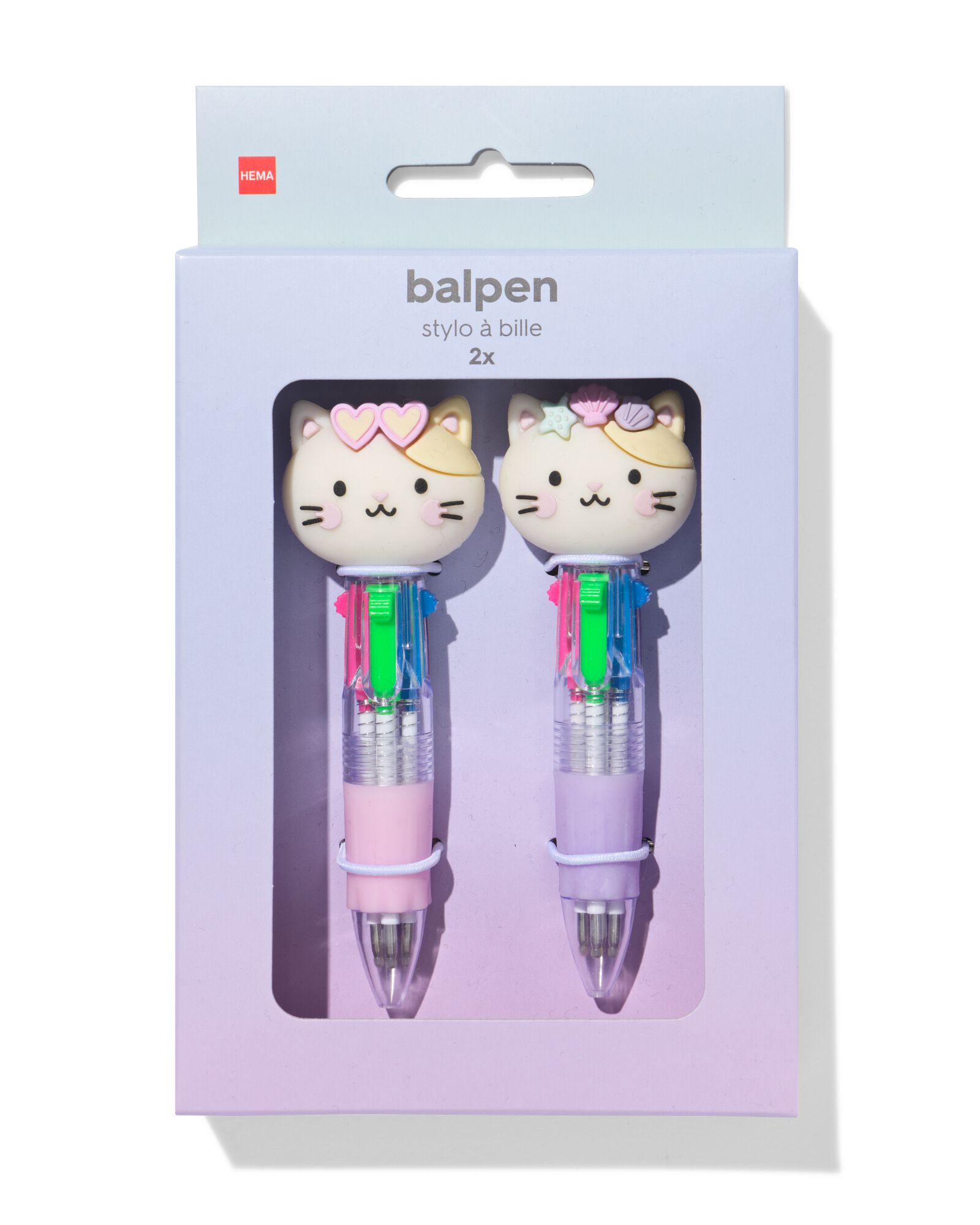 stylo multi-couleurs chat - 2 pi&egrave;ces - 14402109 - HEMA