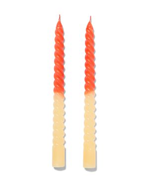 2 bougies longues torsadées Ø2x25 jaune/orange - 13506085 - HEMA