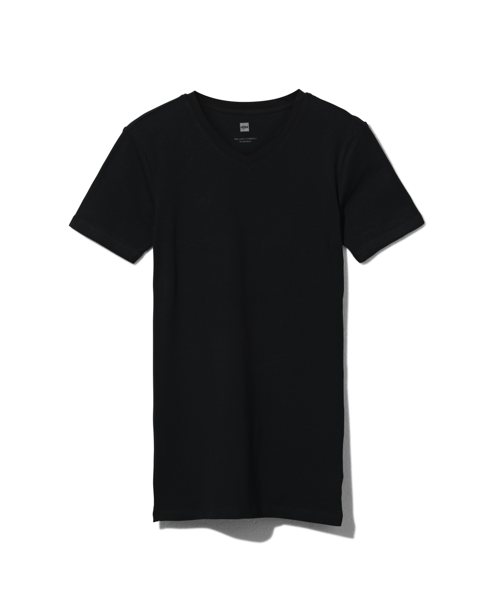 Herren-T-Shirt, Slim Fit, V-Ausschnitt , extralang schwarz schwarz - 1000009853 - HEMA