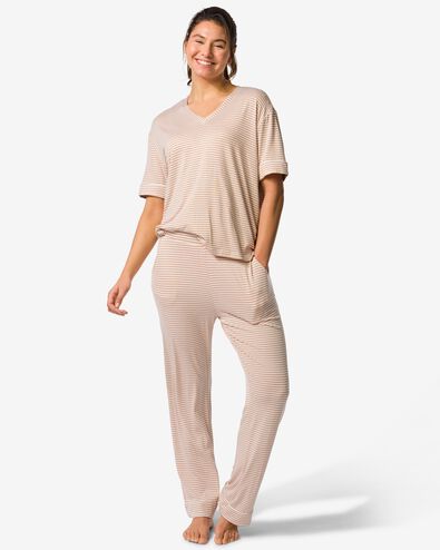 damespyjamabroek straight fit strepen beige beige - 23401060BEIGE - HEMA