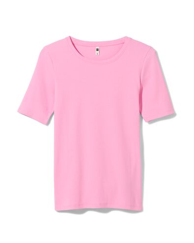 t-shirt femme Clara côtelé rose S - 36259451 - HEMA