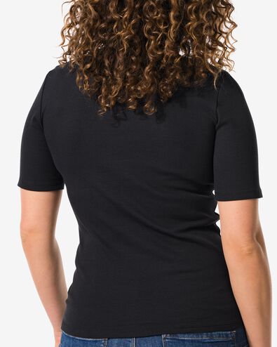 dames t-shirt Clara rib zwart L - 36259053 - HEMA