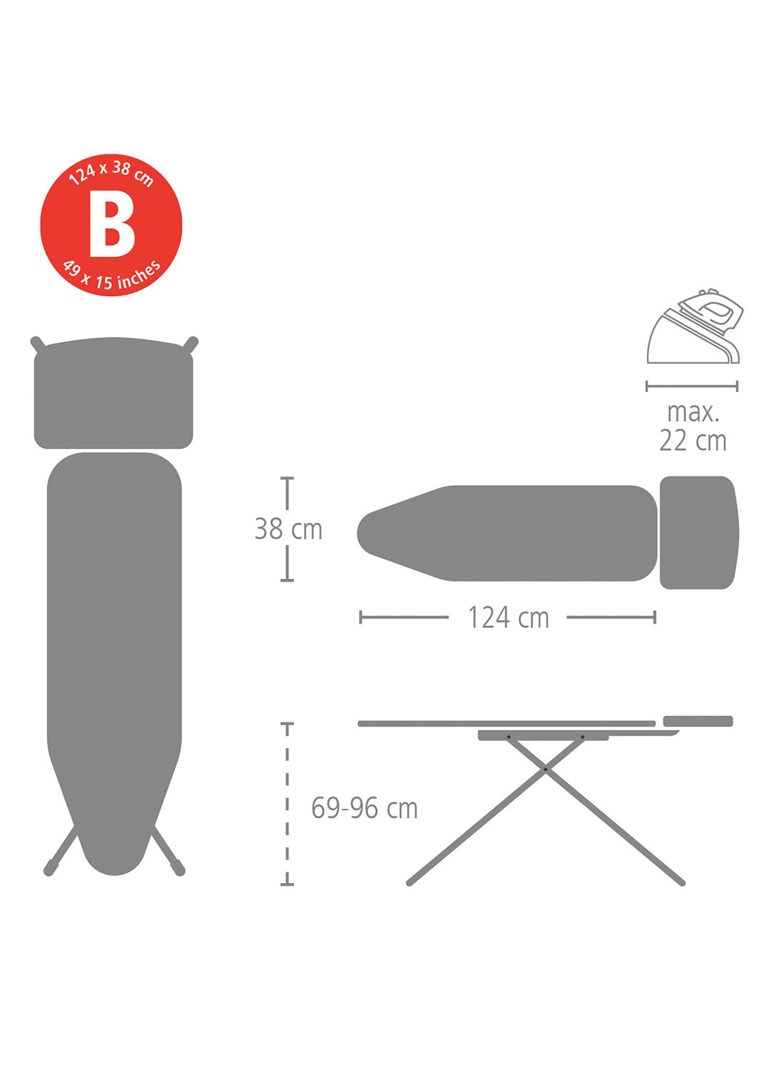 Brabantia strijkplank B voor stoomgenerator 124x38cm strepen roze - 20500264 - HEMA