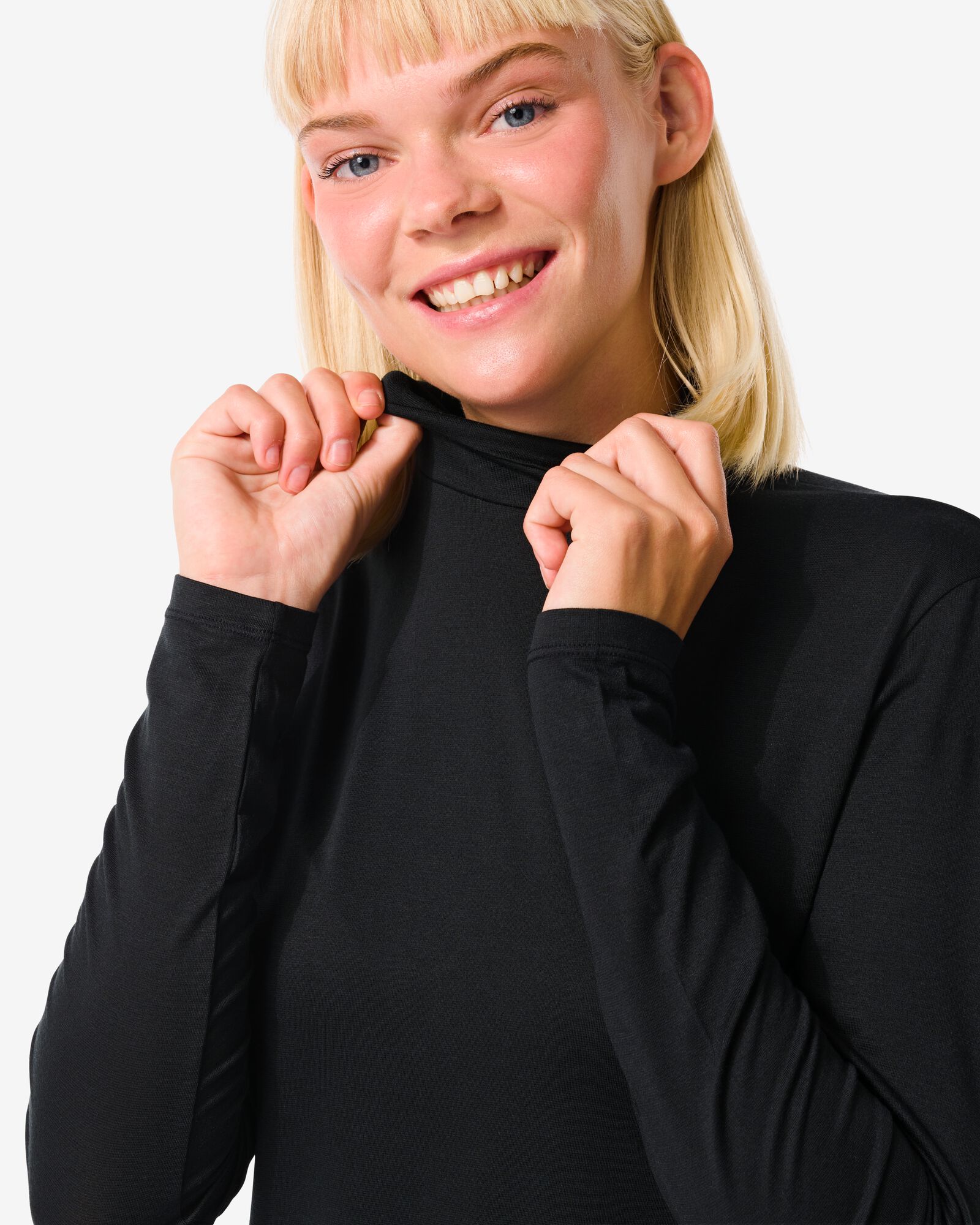 t-shirt thermique femme avec un col noir - HEMA