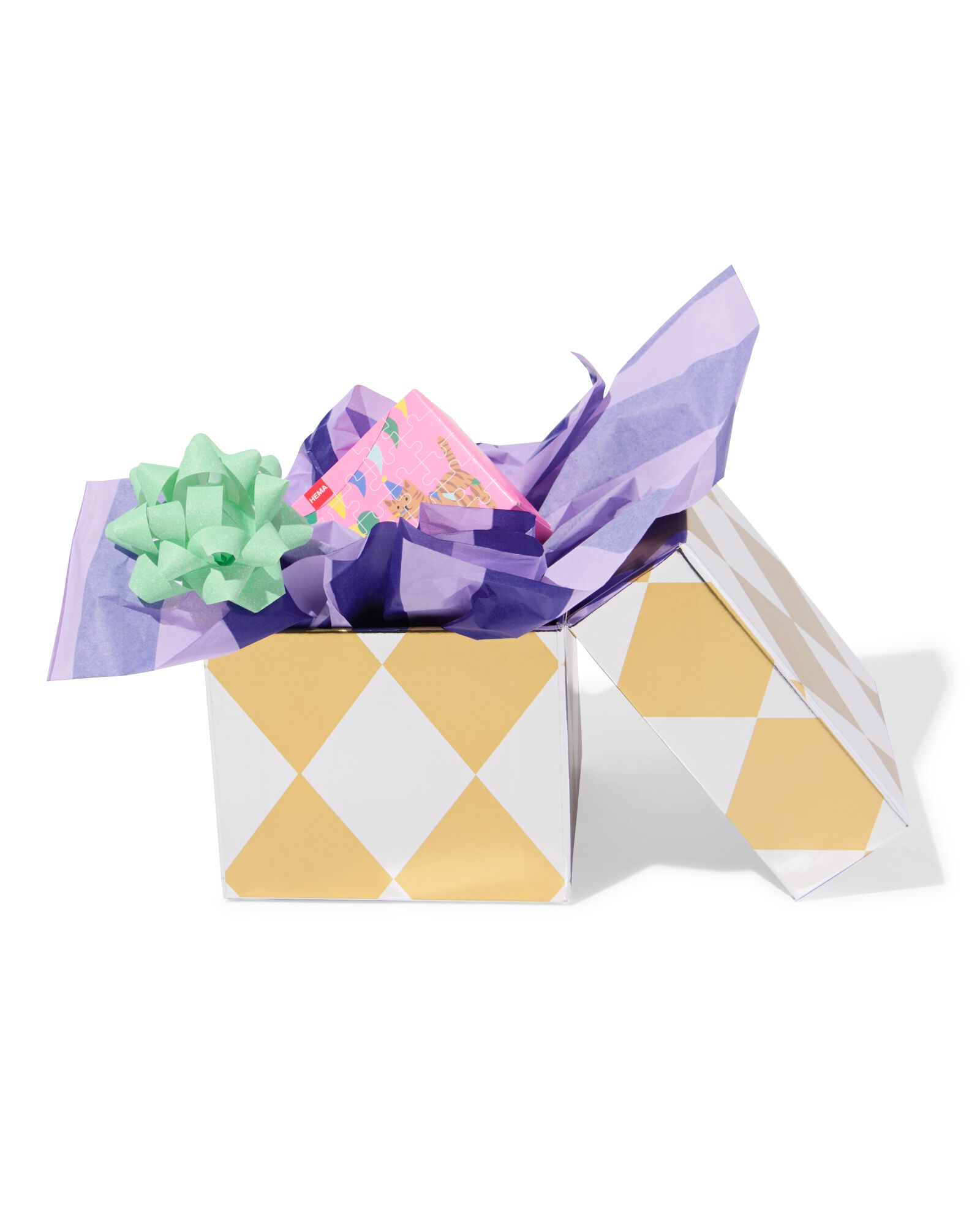 cadeaudoos 11x11x9cm ruiten goud-zilver - 14700558 - HEMA