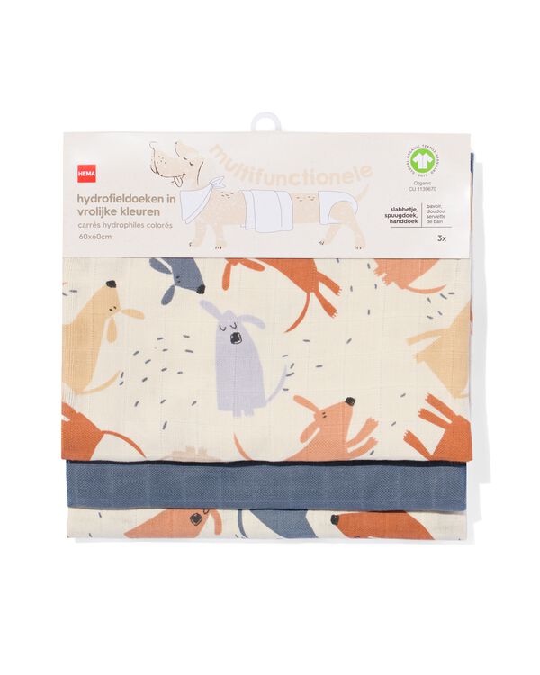3er-Pack Mullwindeln, 60 x 60 cm, Struktur, Hunde - 33302630 - HEMA