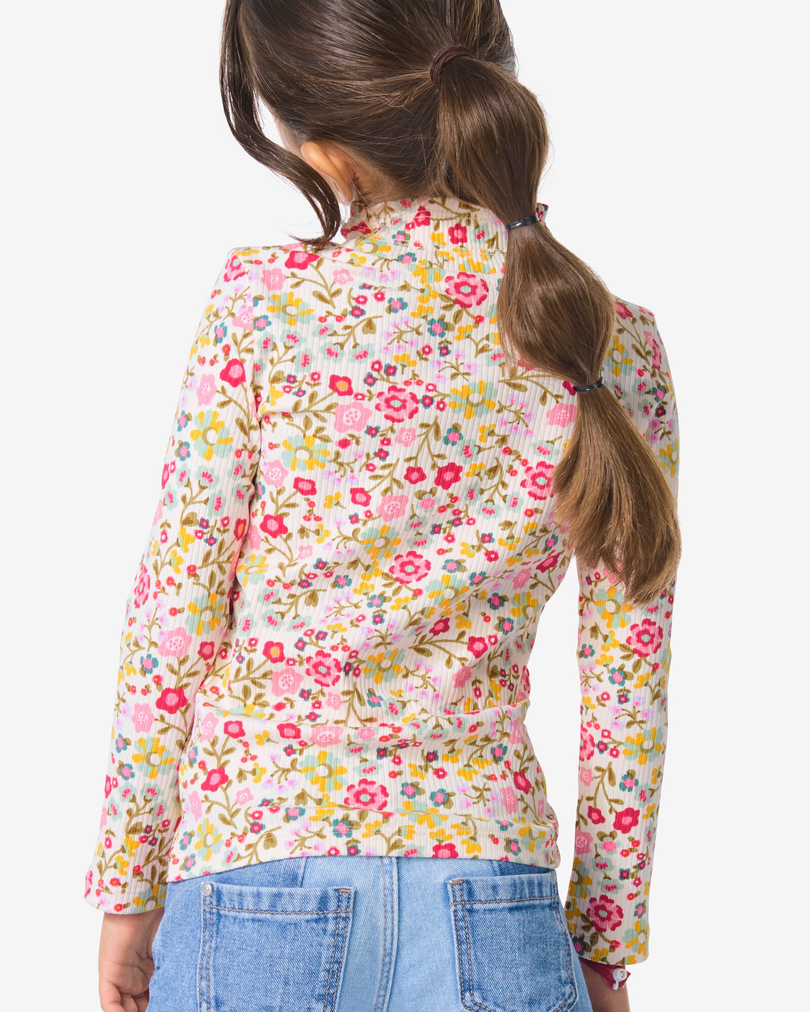 Kinder-T-Shirt gerippt mit Blumen ecru ecru - 30828304ECRU - HEMA