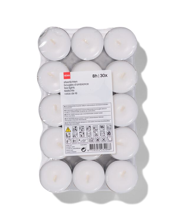 30 bougies d’ambiance blanches avec une durée de combustion de 8 heures - 13500070 - HEMA