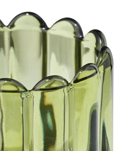 glas voor geurkaars ⌀8x8cm ribbel donkergroen - 13507546 - HEMA