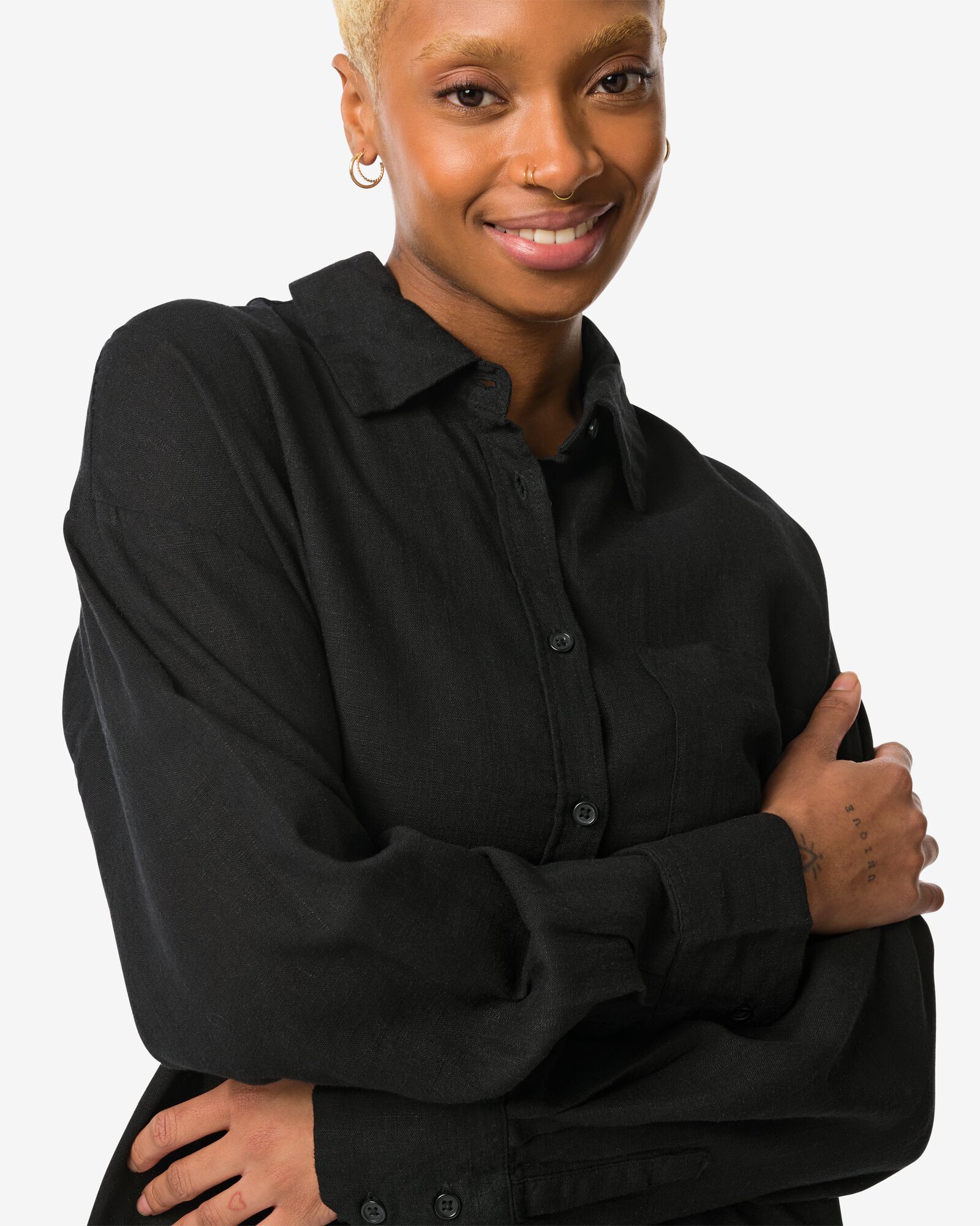 robe chemise femme Lizzy avec lin noir - 1000030572 - HEMA