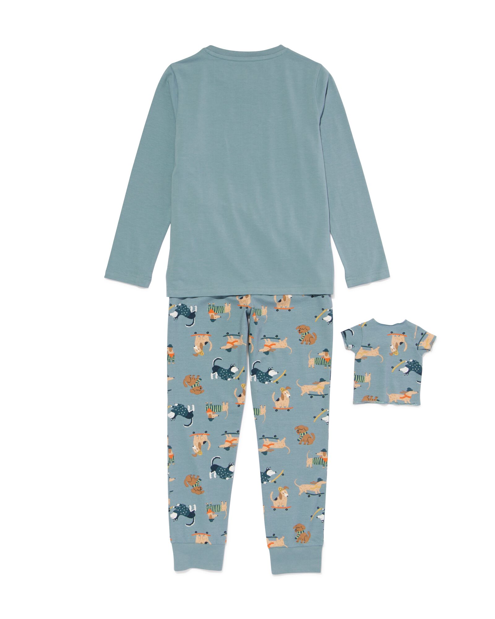Kinder-Pyjama mit Puppen-Nachthemd, Hunde mittelblau mittelblau - 23090580MIDBLUE - HEMA