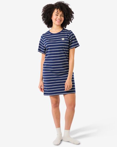 damesnachthemd katoen strepen donkerblauw - 23420225DARKBLUE - HEMA