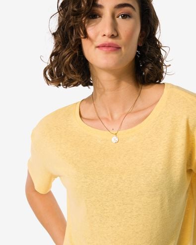 Damen-T-Shirt Evie, mit Leinenanteil gelb L - 36258053 - HEMA