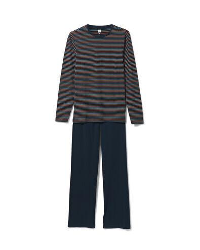 heren pyjama met strepen katoen donkerblauw XL - 23602644 - HEMA