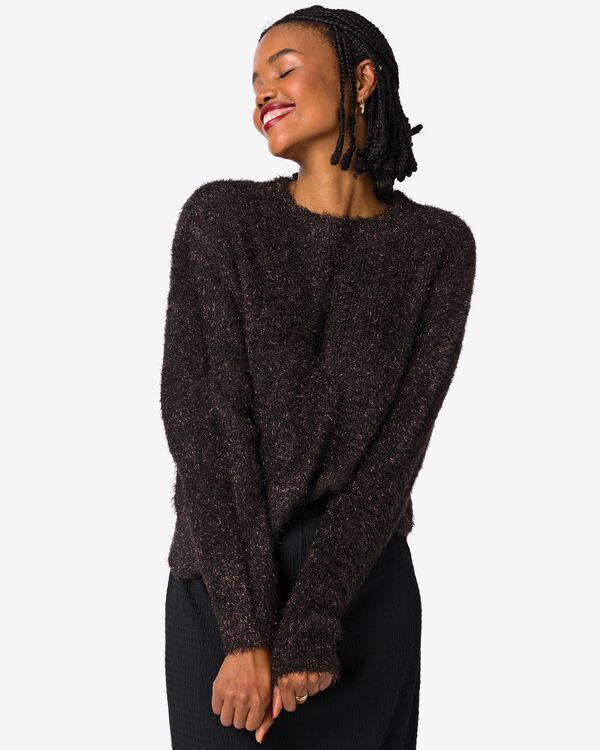 pull femme tricot&eacute; Flora paillet&eacute; marron fonc&eacute; marron fonc&eacute; - 36206080DARKBROWN - HEMA