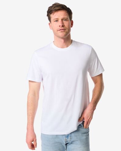 heren t-shirt regular fit o-hals - 2 stuks wit wit - 1000009943 - HEMA