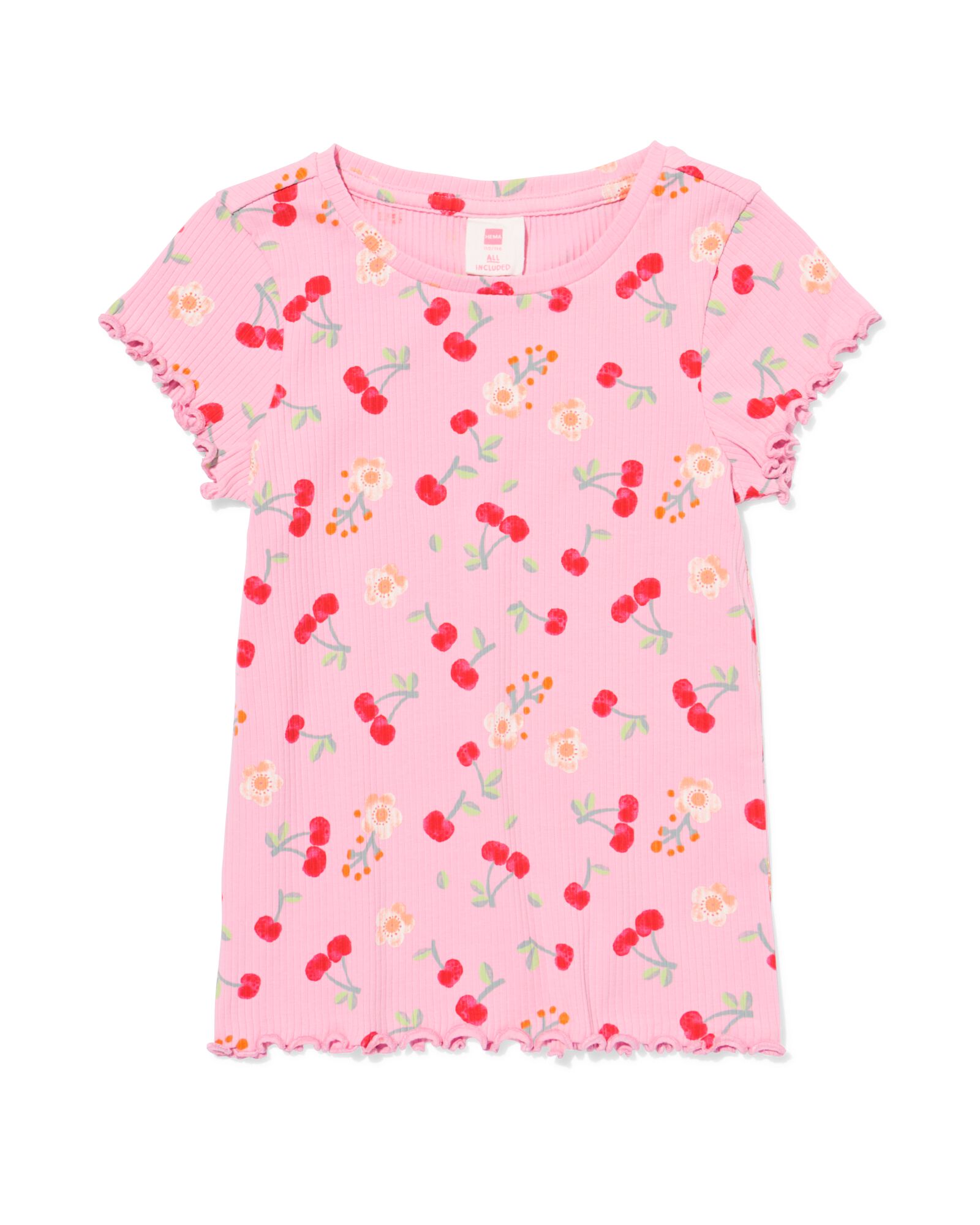 Kinder-T-Shirt gerippt mit Kirschen rosa - 30857117PINK - HEMA