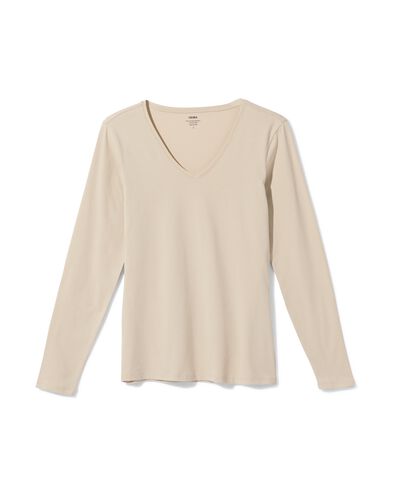dames T-shirt slim fit v-hals zand zand - 36310980SAND - HEMA
