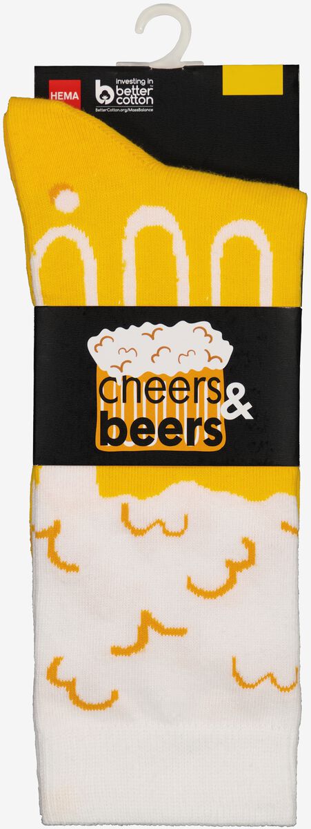 chaussettes avec coton cheers&beers jaune 43/46 - 4103418 - HEMA