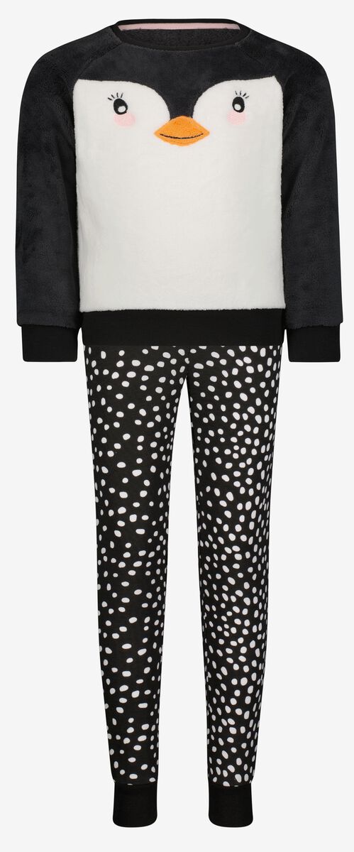 kinder pyjama fleece/katoen pinguïn antraciet - 1000028990 - HEMA
