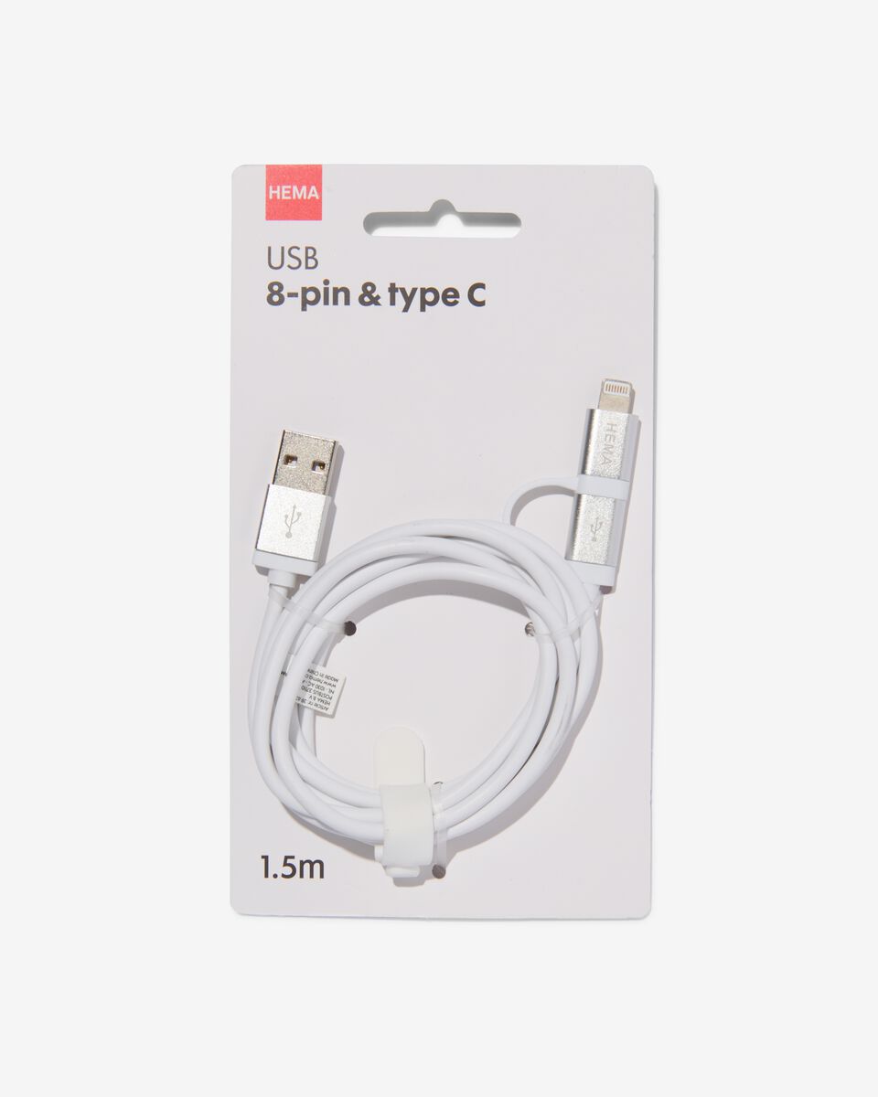 câble chargeur 8 broches et type C - 39630149 - HEMA