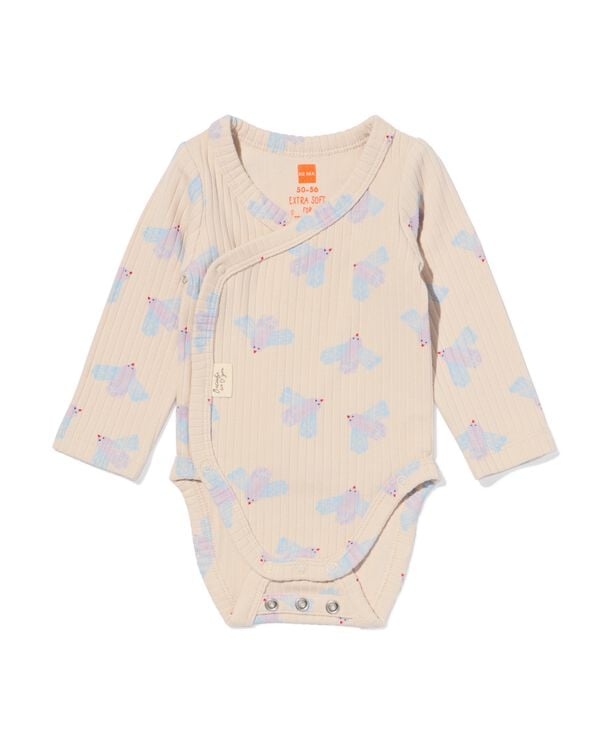 newborn meegroei overslag body rib dieren ecru ecru - 33438420ECRU - HEMA