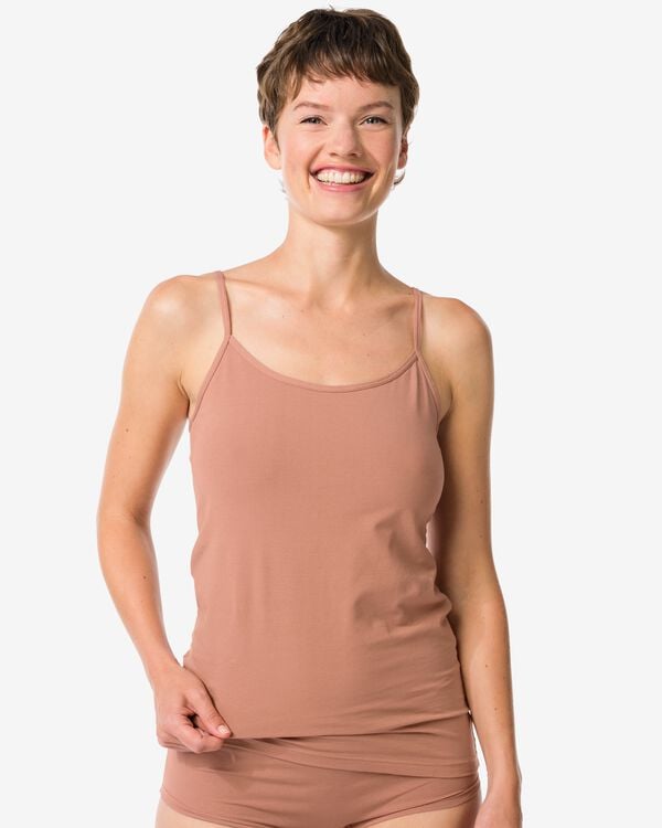 d&eacute;bardeur femme &agrave; bretelles spaghetti coton confort parfait marron clair marron clair - 19631365LIGHTBROWN - HEMA