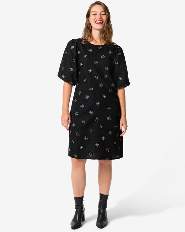 damesjurk Dawn crinkle zwart zwart - 36206050BLACK - HEMA