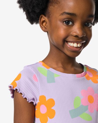 Kinder-T-Shirt gerippt mit Blumen violett - 30857145PURPLE - HEMA